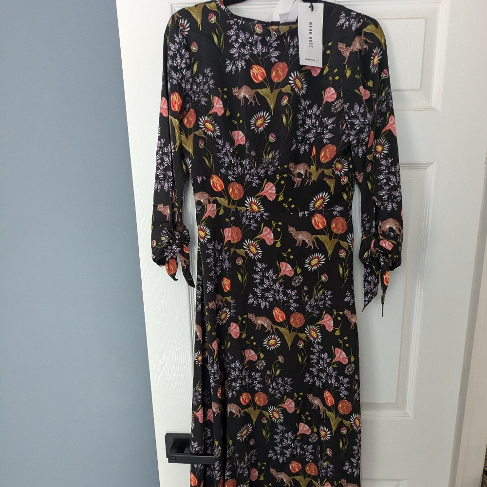 NEON ROSE FLORAL MIDI DRESS NWT